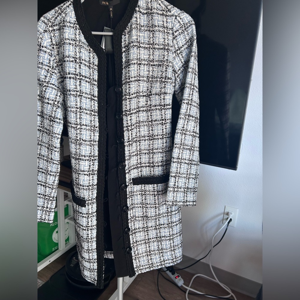 Maje Black and White Tweed Coat